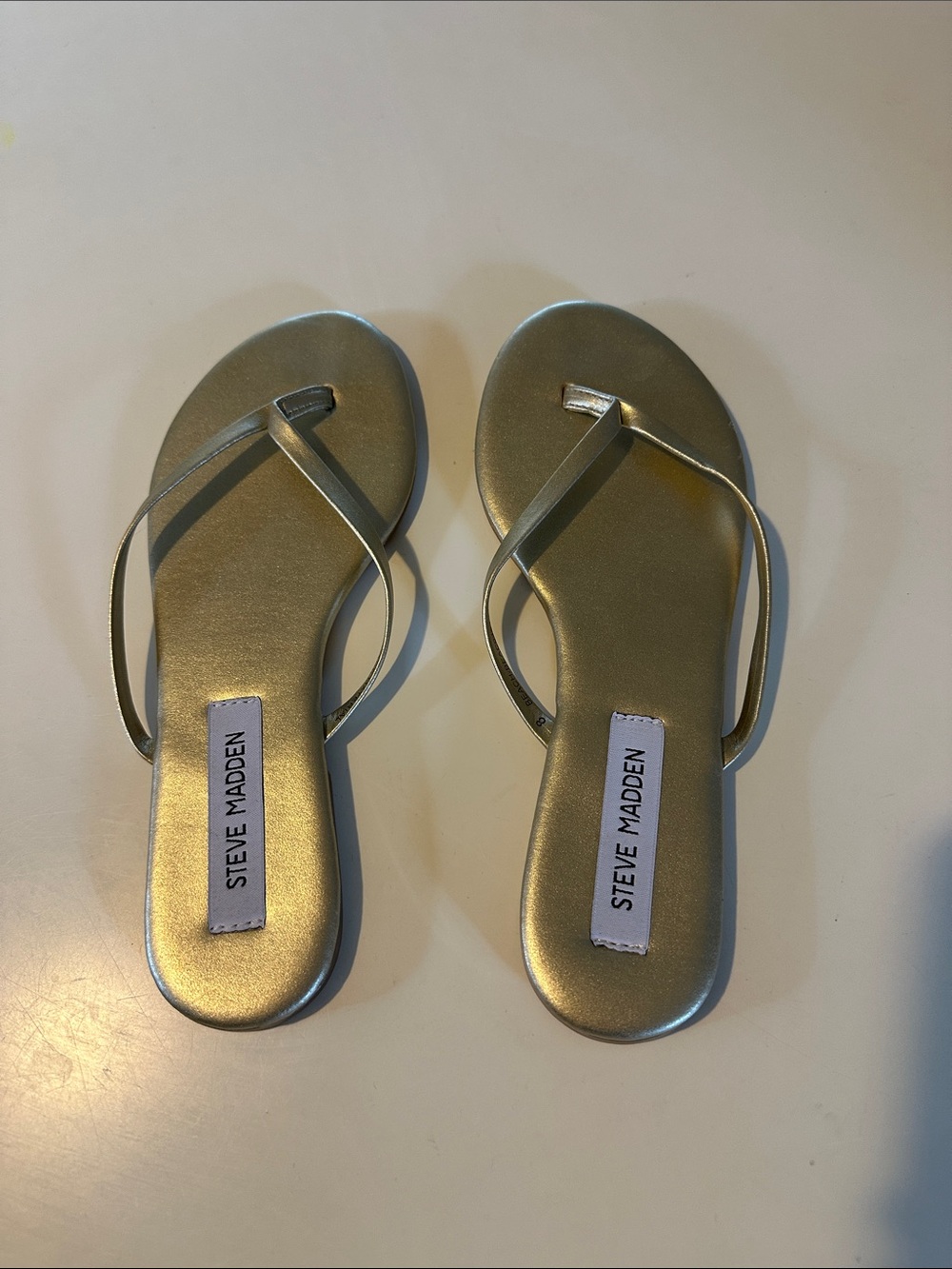 Steve Madden Metallic Gold Slim-Strap Thong Sandals